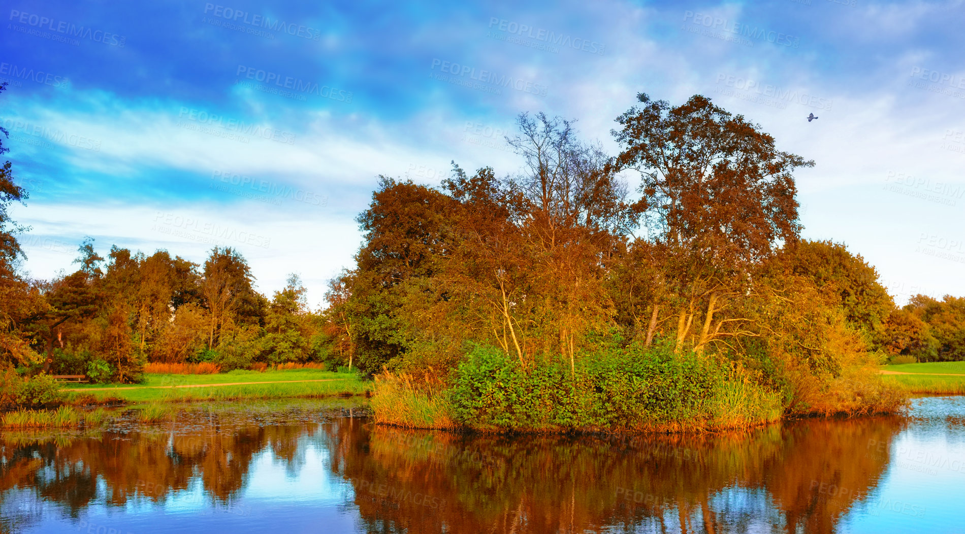 Buy stock photo A photo of public park with lake