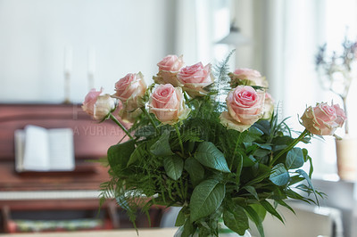 Buy stock photo A beautiful red and pink roses in a vase