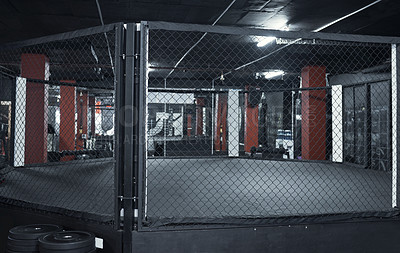 Buy stock photo Still life shot of a boxing ring in a gym
