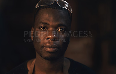 Buy stock photo Portrait of a confident young man working at a foundry