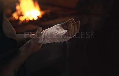 Buy stock photo Shot of a woman working at a foundry with a bandage wrapped around her hand