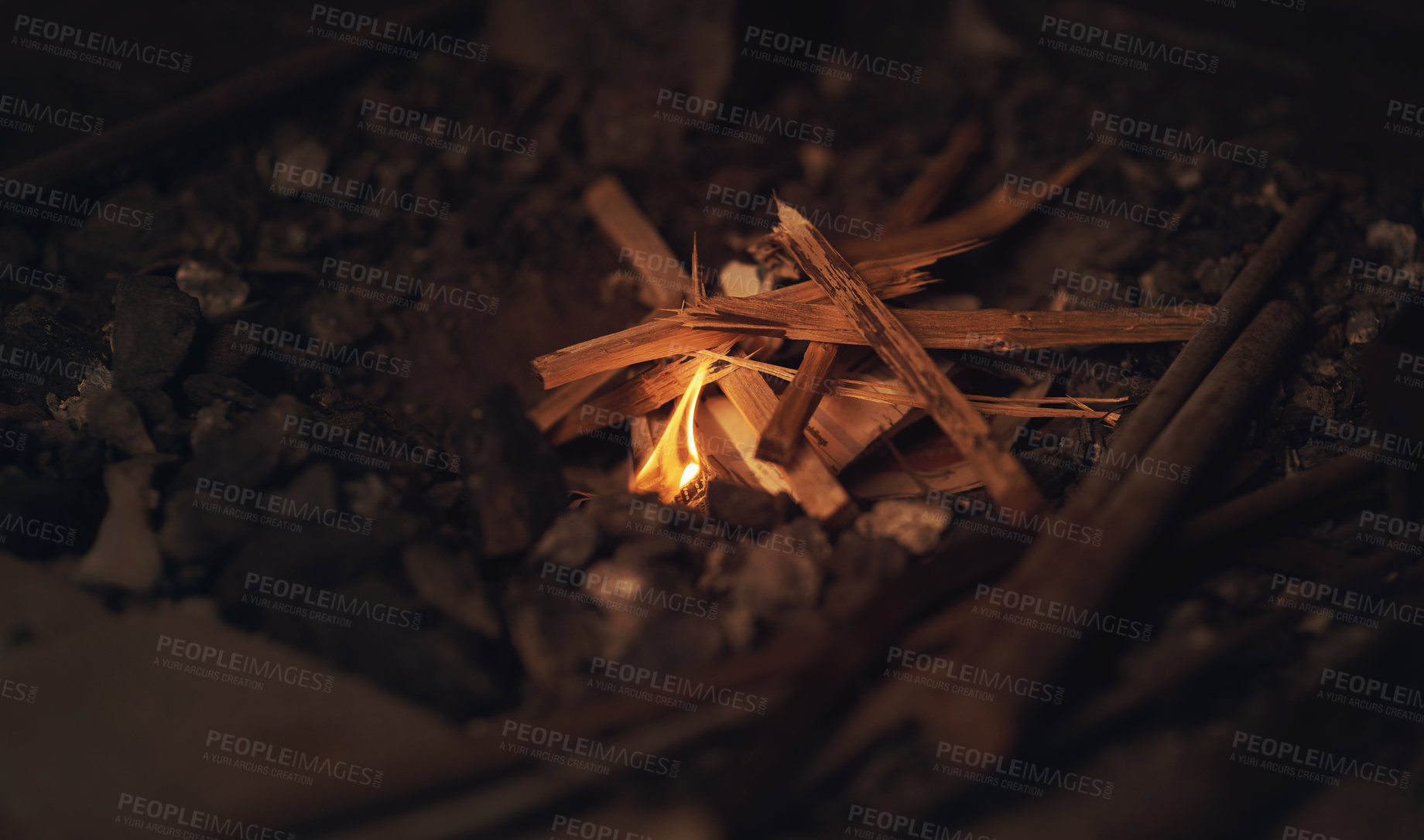 Buy stock photo Shot of a fire in the furnace of a foundry