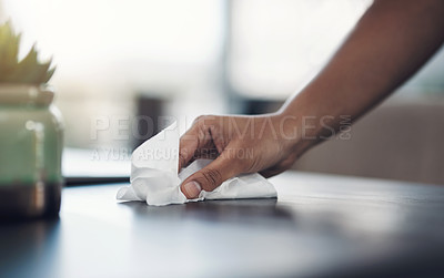 Buy stock photo Closeup shot of an unrecognisable businesswoman cleaning a workspace in an office