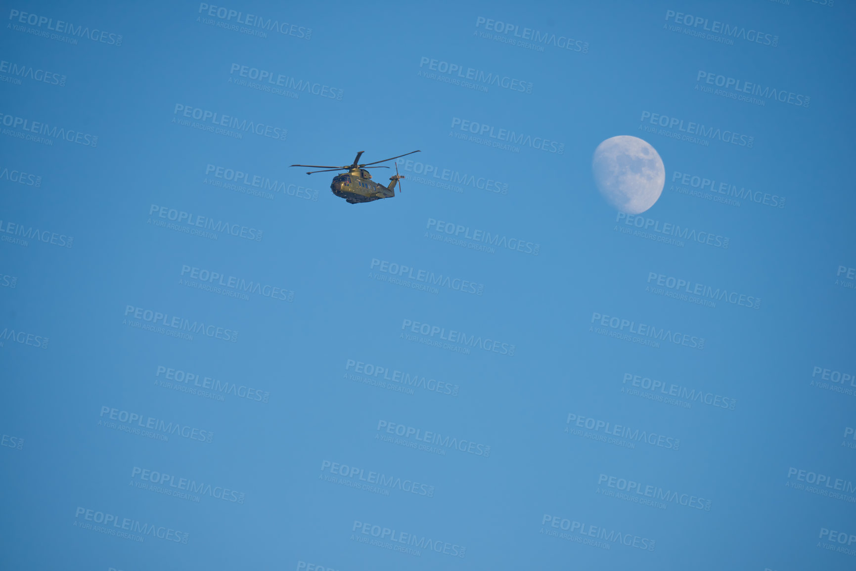 Buy stock photo Helicopter and blue sky
