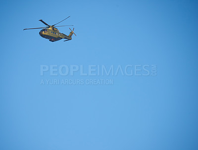 Buy stock photo Helicopter and blue sky
