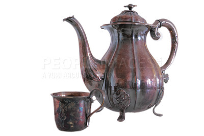 Buy stock photo Vintage coffee pot made of brass
