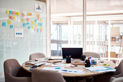 Buy stock photo Cropped shot of an empty boardroom inside of a creative office