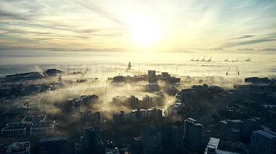 Buy stock photo Shot of mist and clouds along the coast of Cape Town in South Africa