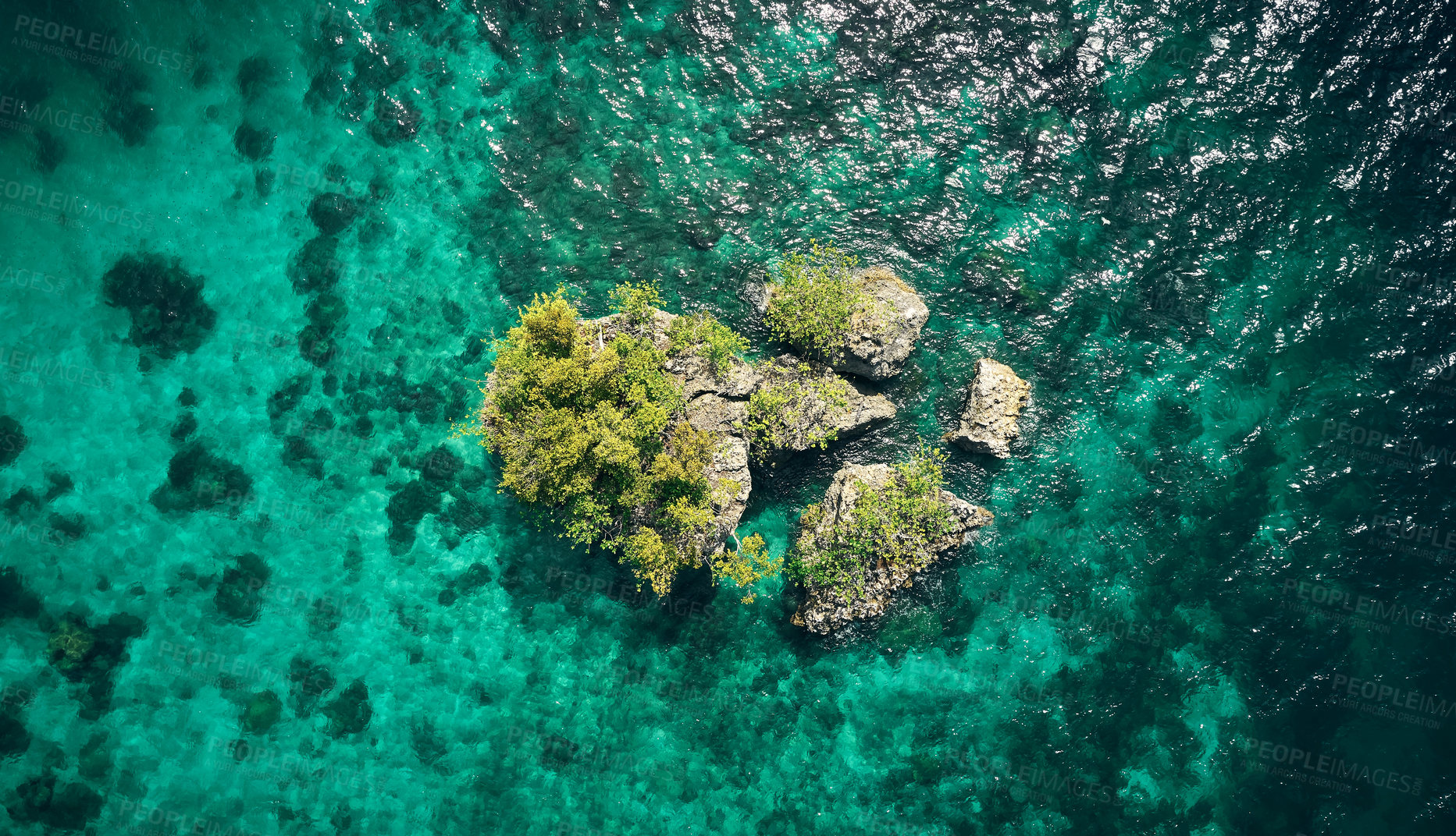 Buy stock photo High angle shot of the beautiful islands of Indonesia