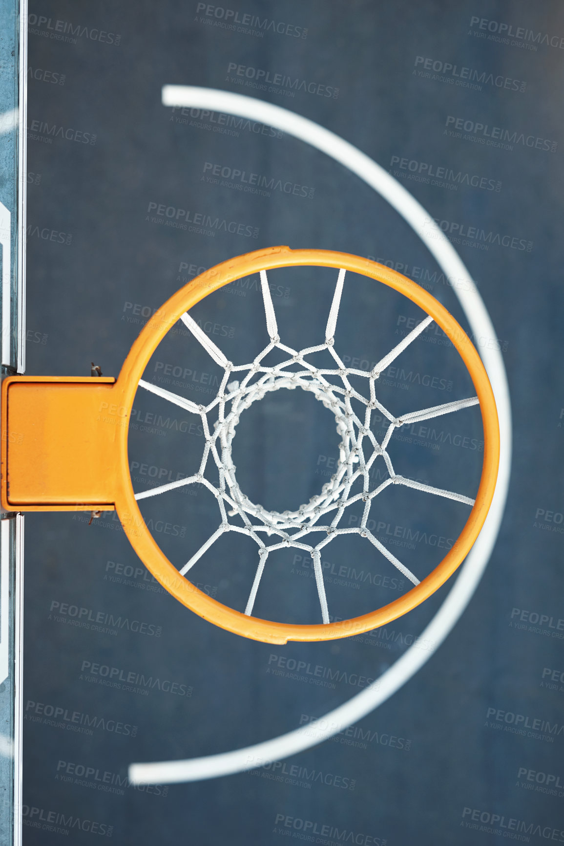 Buy stock photo Closeup shot of a basketball hoop on a sports court
