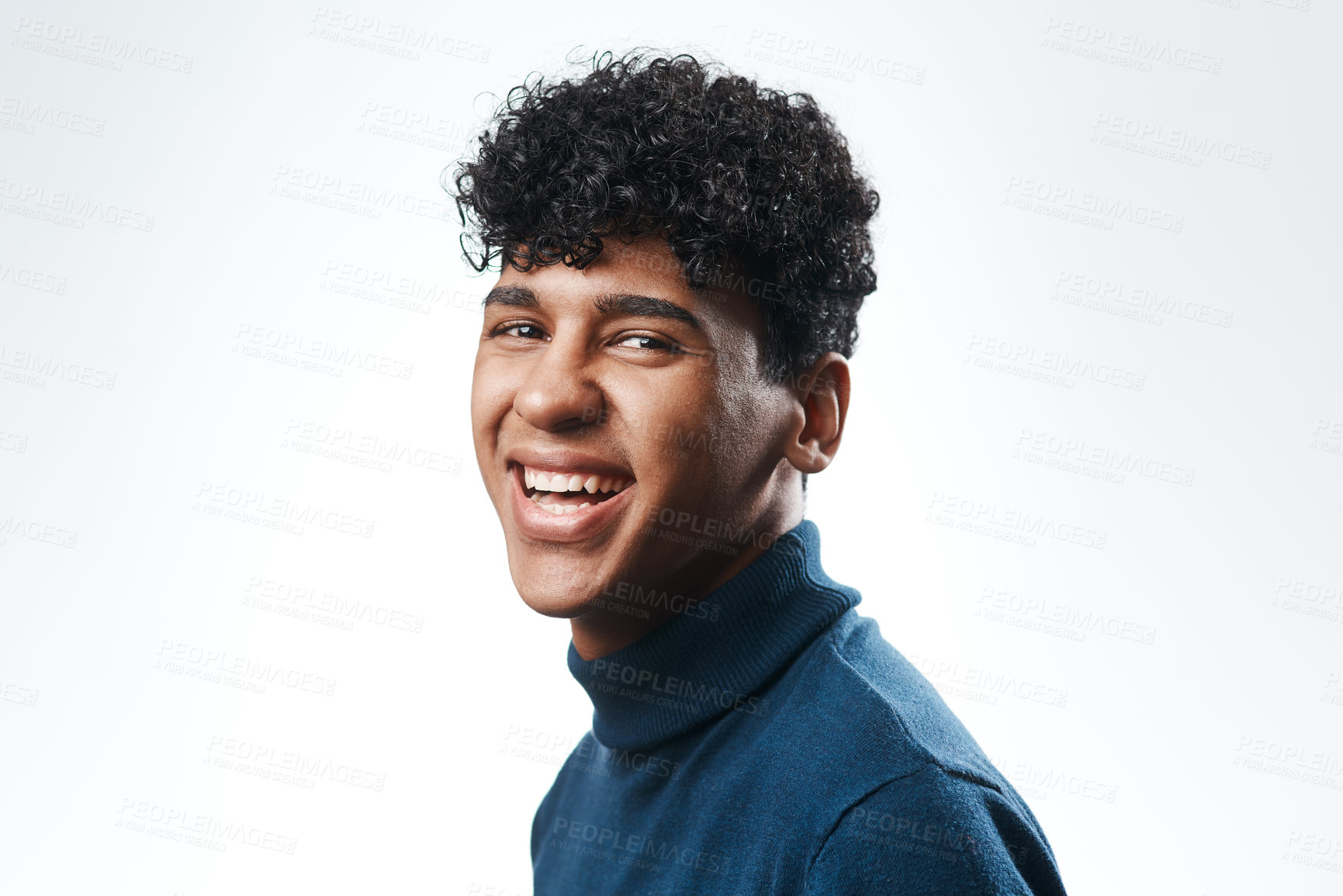 Buy stock photo Studio shot of a confident young man posing against a grey background