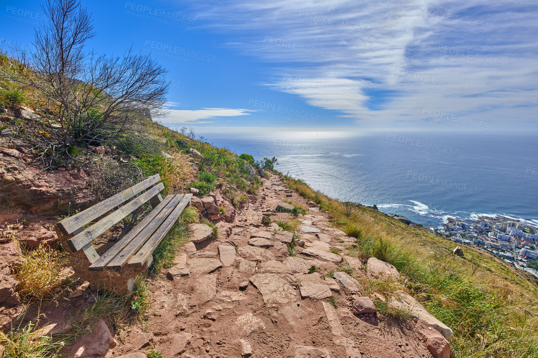 Buy stock photo Mountain trails on Lion's Head, Table Mountain National Park, Cape Town, South Africa