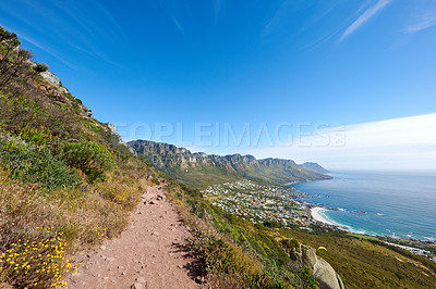 Buy stock photo Mountain trails on Lion's Head, Table Mountain National Park, Cape Town, South Africa