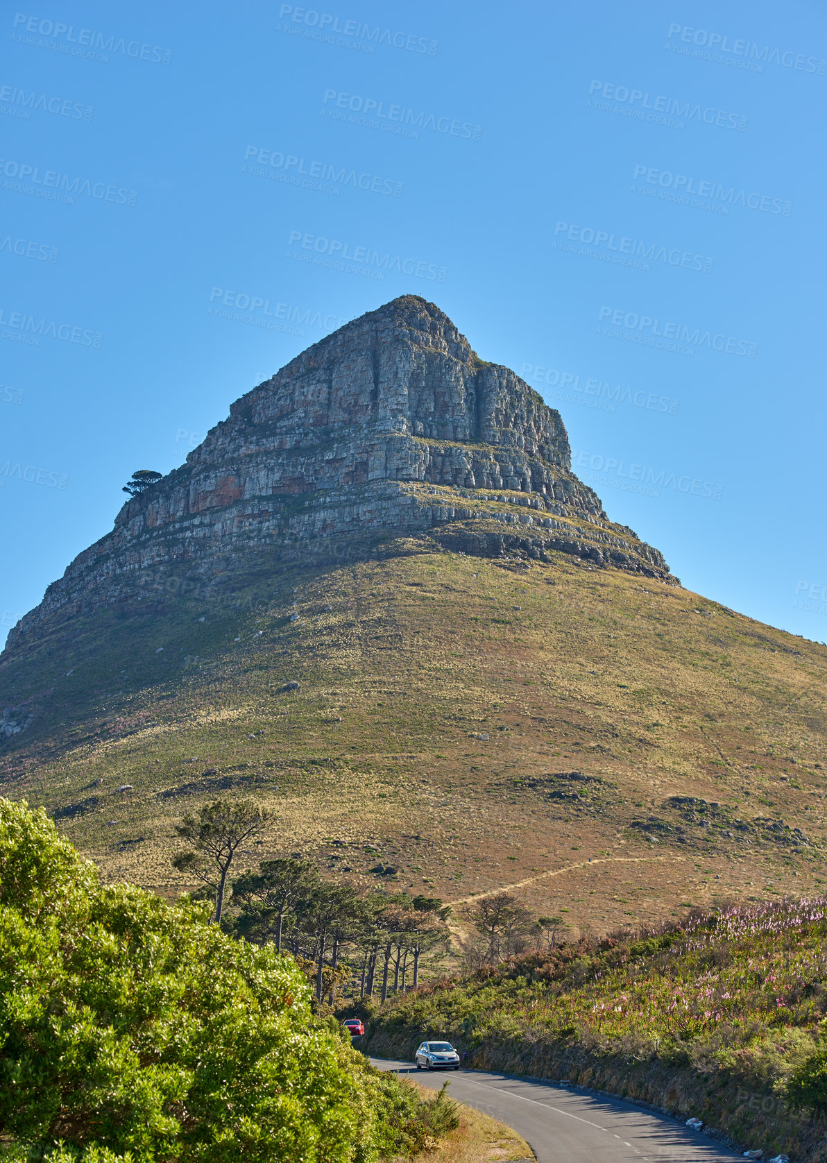 Buy stock photo Shot of the mountain meeting the ocean