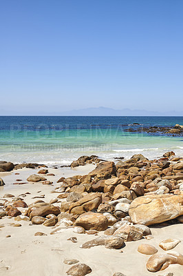 Buy stock photo Rocky coast close to Simonâs Town, Indian Ocean, Western Cape, South Africa.