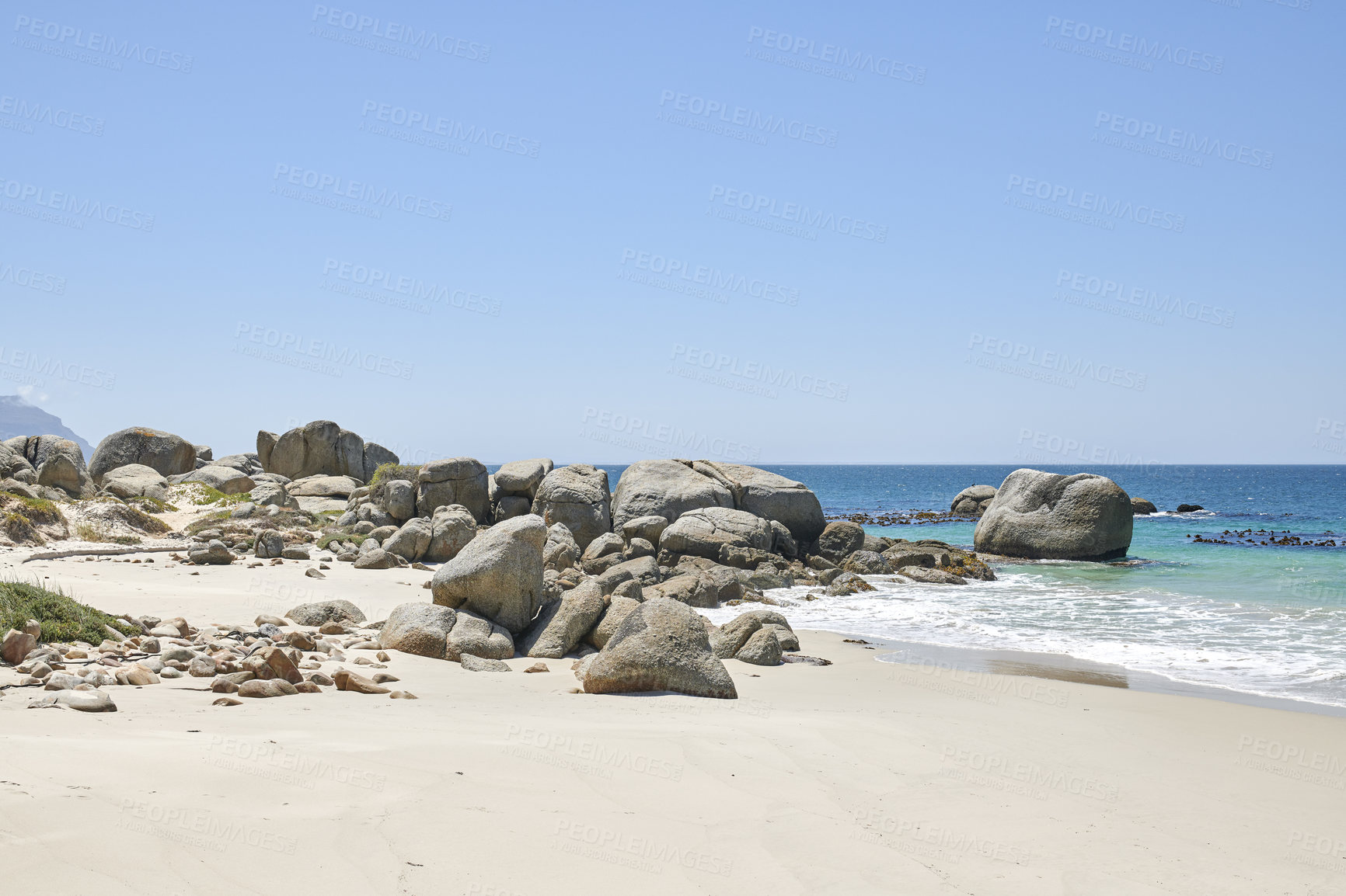 Buy stock photo Rocky coast close to Simonâs Town, Indian Ocean, Western Cape, South Africa.