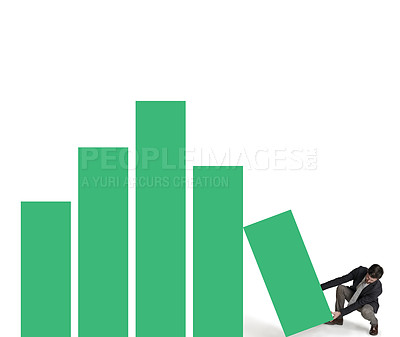 Buy stock photo Shot of a businessman building a graph against a white background