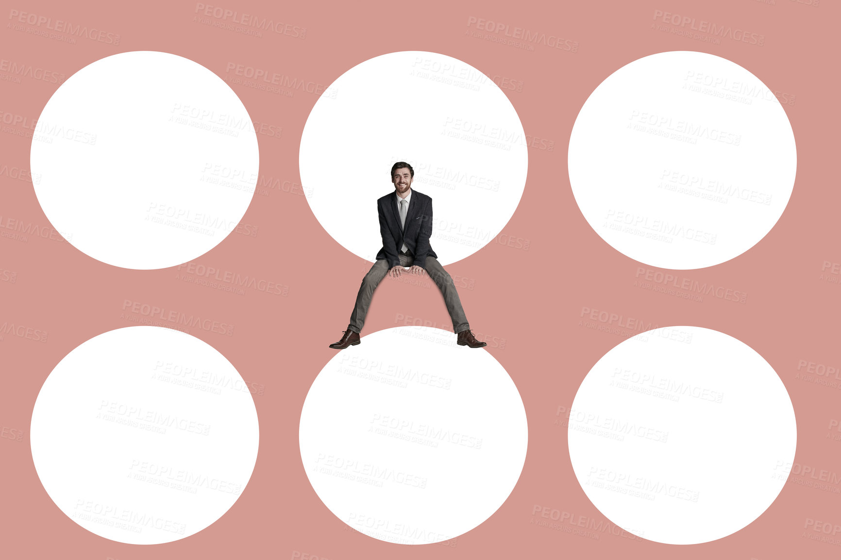 Buy stock photo Shot of young businessman superimposed on a background of circles