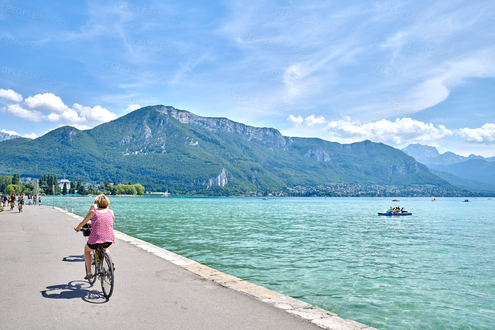 Buy stock photo Annecy, France, July, 17, 2019: Lakef Annecy, The city of Annecy, Department of Upper Savoy, France.