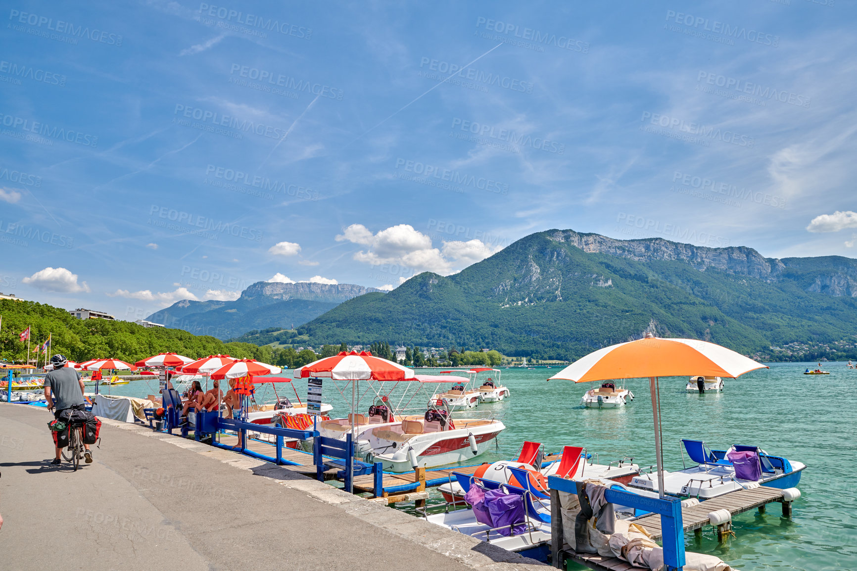 Buy stock photo Annecy, France, July, 17, 2019:  Lakef Annecy, The city of Annecy, Department of Upper Savoy, France., Department of Upper Savoy, France.