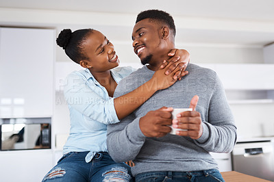 Buy stock photo Portrait of an affectionate couple spending time together at home