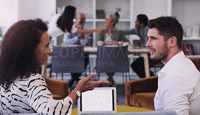 Buy stock photo Collaboration, meeting and workshop with business people talking in boardroom of office together. Company, discussion or teamwork with man and woman employees in workplace for strategy planning