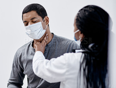 Buy stock photo Shot of a doctor checking a patient's pulse
