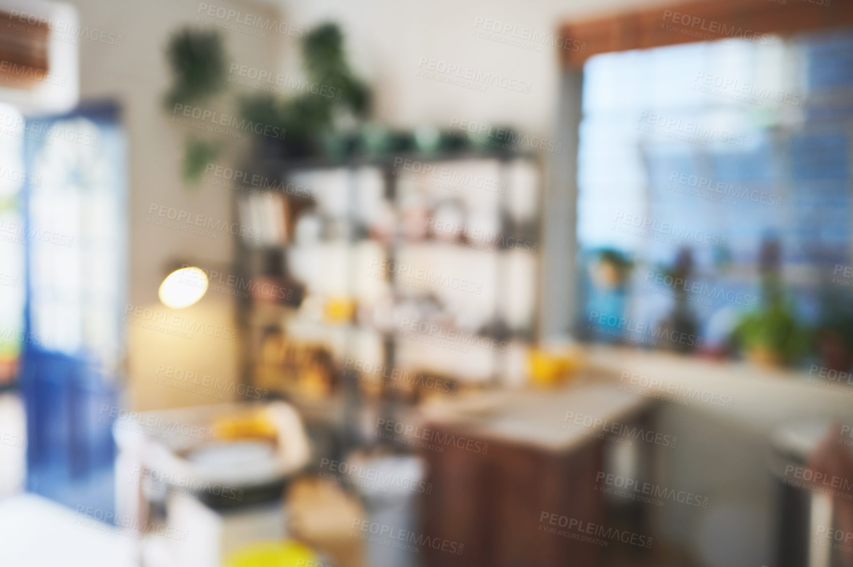 Buy stock photo Blurred shot of various vases and pots on a shelf in a pottery studio