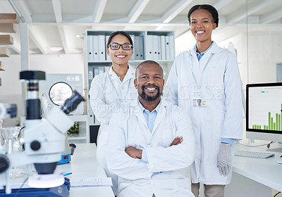 Buy stock photo Portrait of a group of scientists working in a lab