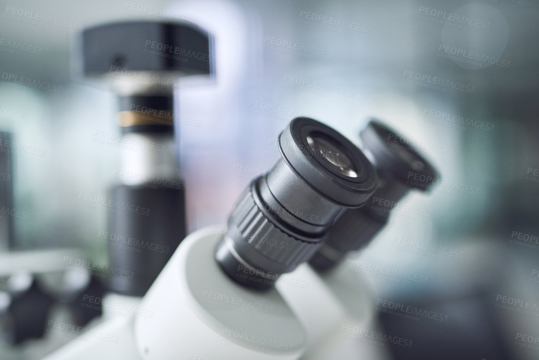 Buy stock photo Shot of a microscope in a modern laboratory