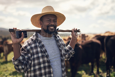 Buy stock photo Shot of a mature man working on a farm