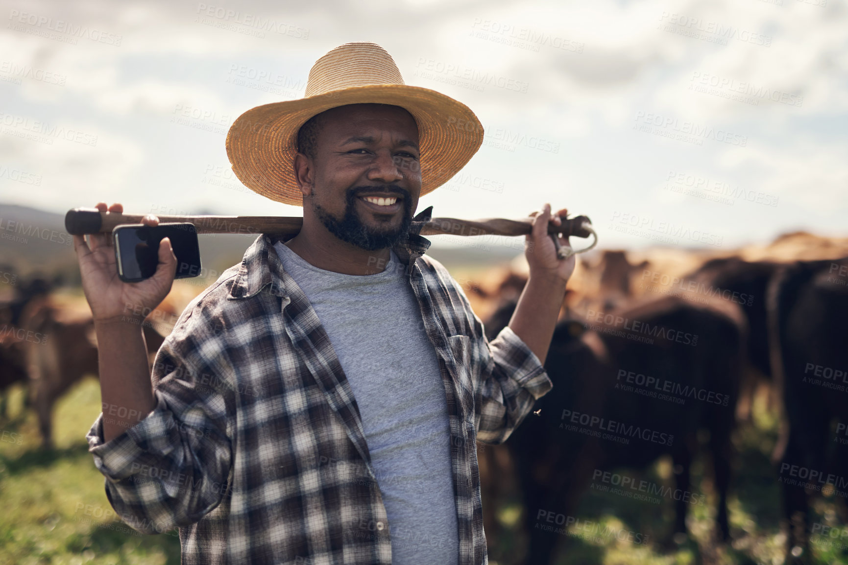 Buy stock photo Shot of a mature man working on a farm