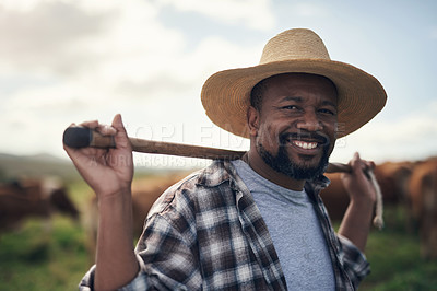 Buy stock photo Shot of a mature man working on a farm