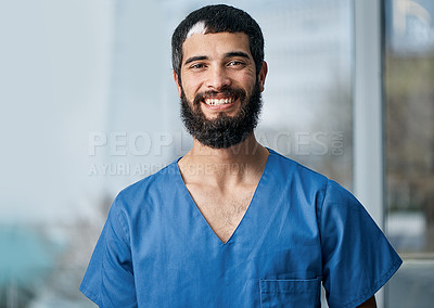 Buy stock photo Portrait of a medical practitioner standing in a hospital