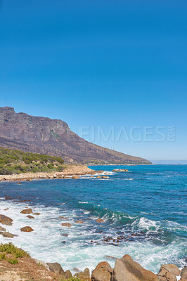 Buy stock photo Rocky coast close to Simonâs Town, Indian Ocean, Western Cape, South Africa.