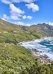 A photo of mountains, coast and ocean from Shapmanns Peak,