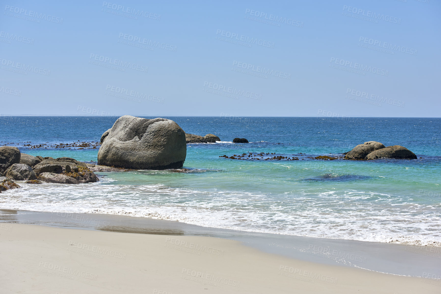 Buy stock photo Rocky coast close to Simonâs Town, Indian Ocean, Western Cape, South Africa.