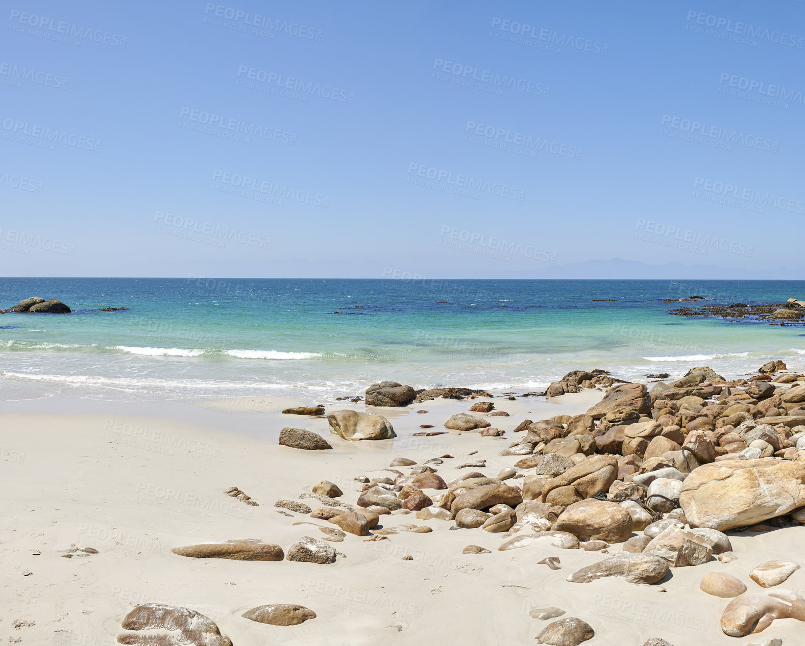 Buy stock photo Rocky coast close to Simonâs Town, Indian Ocean, Western Cape, South Africa.