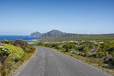 Buy stock photo Road through the wilderness of Cape Point National Park, Western Cape, South Africa