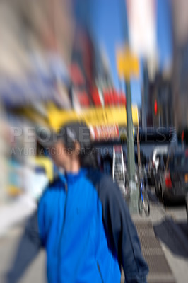 Buy stock photo Lens blurred photo: Everyday street life in New York - Manhattan