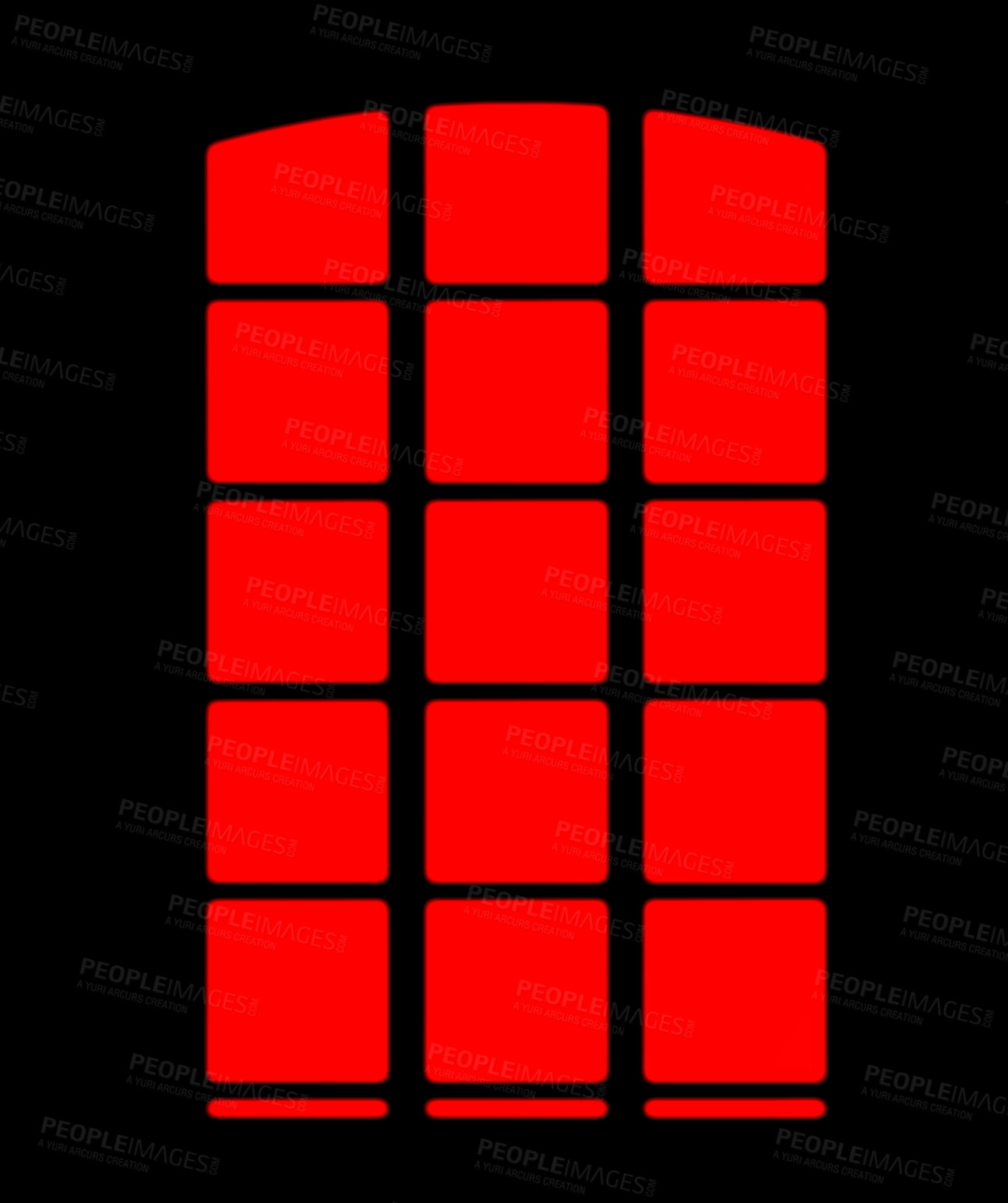 Buy stock photo Graphic of a red and black window design for copy space and advertising. Illustration of a creepy window outline showing a mysterious shadow on a wall for marketing or architecture