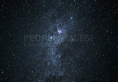 Buy stock photo Sky, night and galaxy of stars in outer space on dark background for astronomy, universe or light. Black, telescope and planet in cosmos, solar system or constellation glow for interstellar backdrop