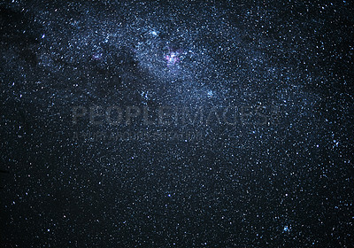 Buy stock photo Sky, dark and galaxy of stars in outer space on black background for astronomy, universe or light. Night, telescope and planet in cosmos, solar system or constellation glow for interstellar backdrop