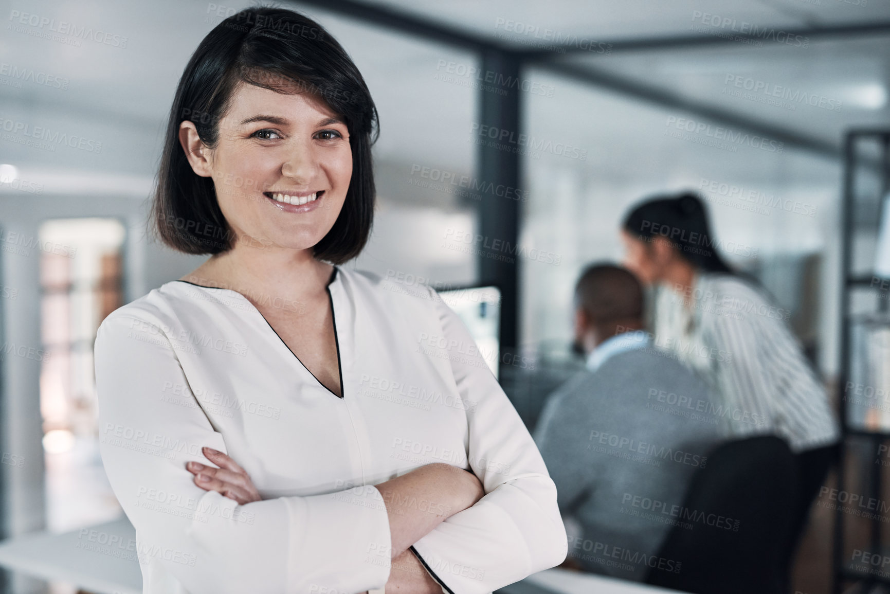 Buy stock photo Pride, crossed arms and portrait of businesswoman in office with confidence for finance career. Smile, professional and female financial planner from London with happiness for company revenue rate.