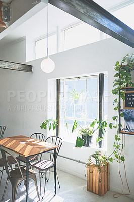 Buy stock photo Cropped shot of furniture in an empty coffeeshop during the day