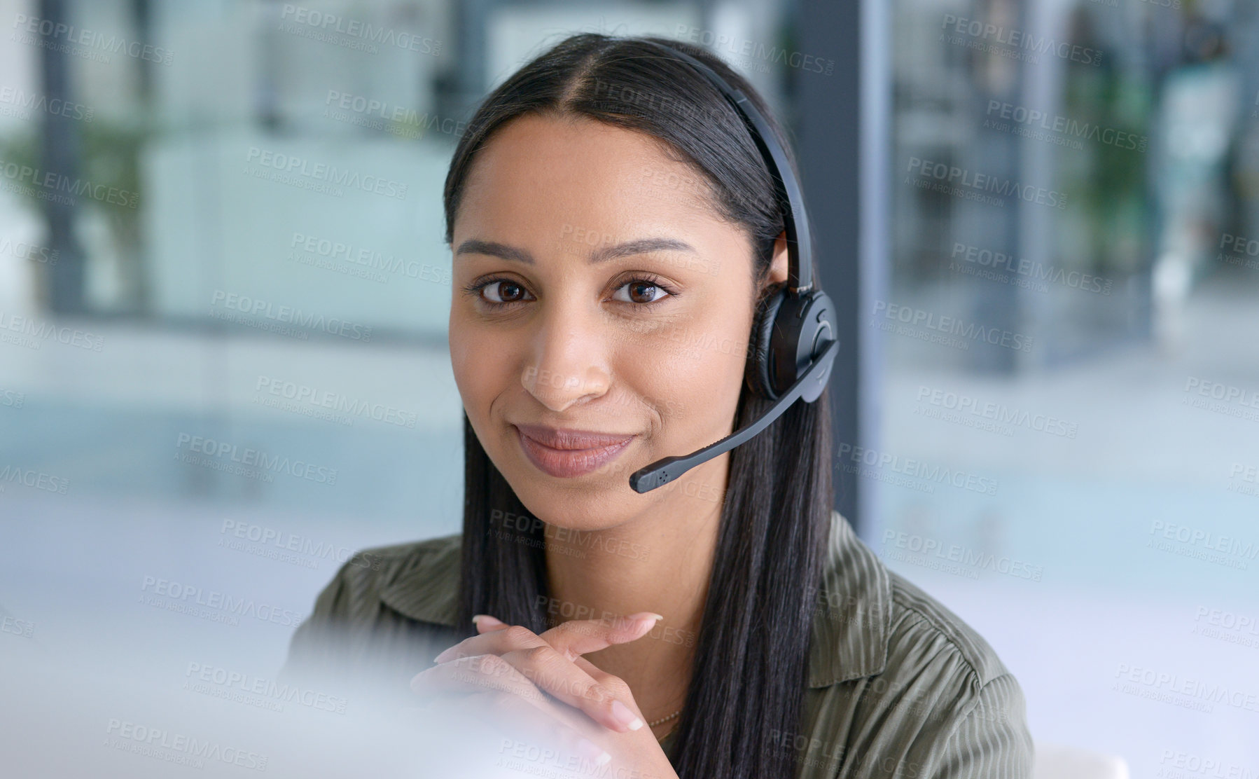 Buy stock photo Portrait of a young call centre agent working in an office
