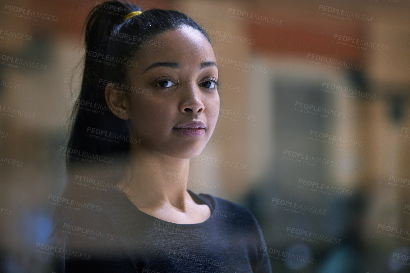 Buy stock photo Portrait, figure skater or girl in arena for sports creative performance, activity or hobby in ice skating rink. Artist, dancer or woman ready for training to exercise or practice in routine in USA