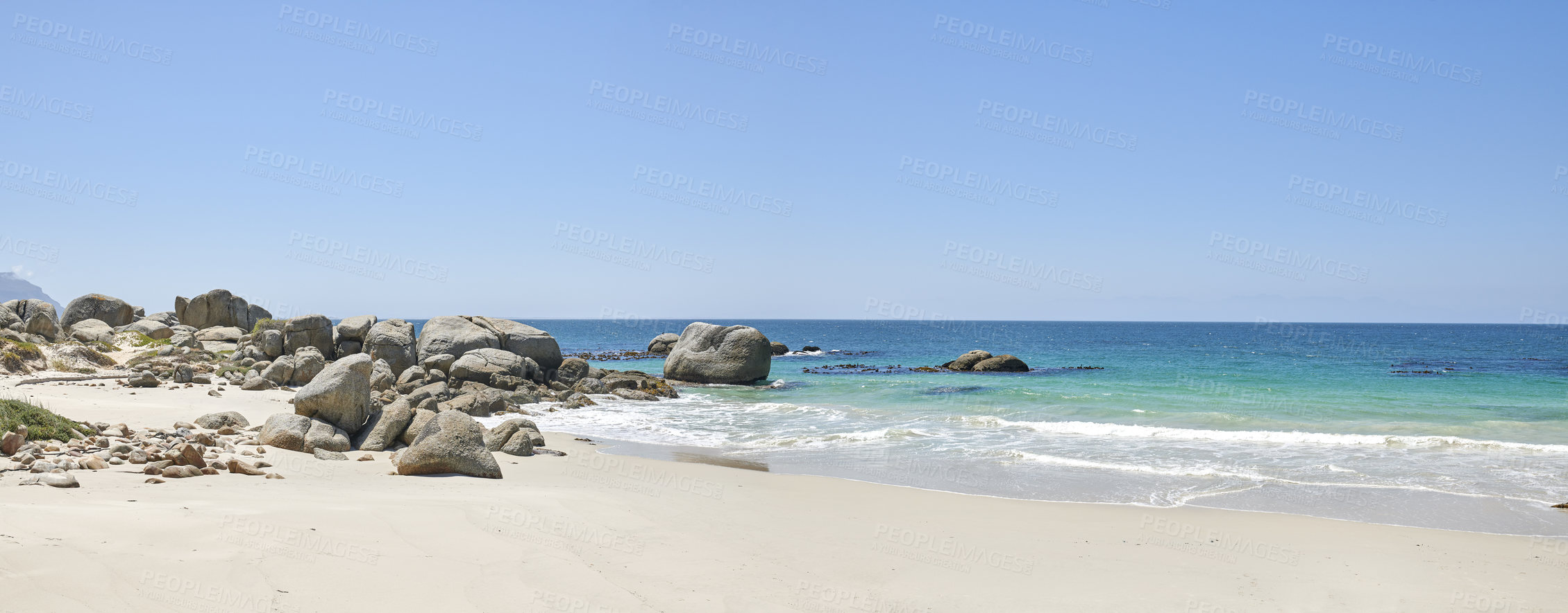 Buy stock photo Rocky coast close to Simonâs Town, Indian Ocean, Western Cape, South Africa.