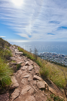 Buy stock photo Mountain trails on Lion's Head, Table Mountain National Park, Cape Town, South Africa