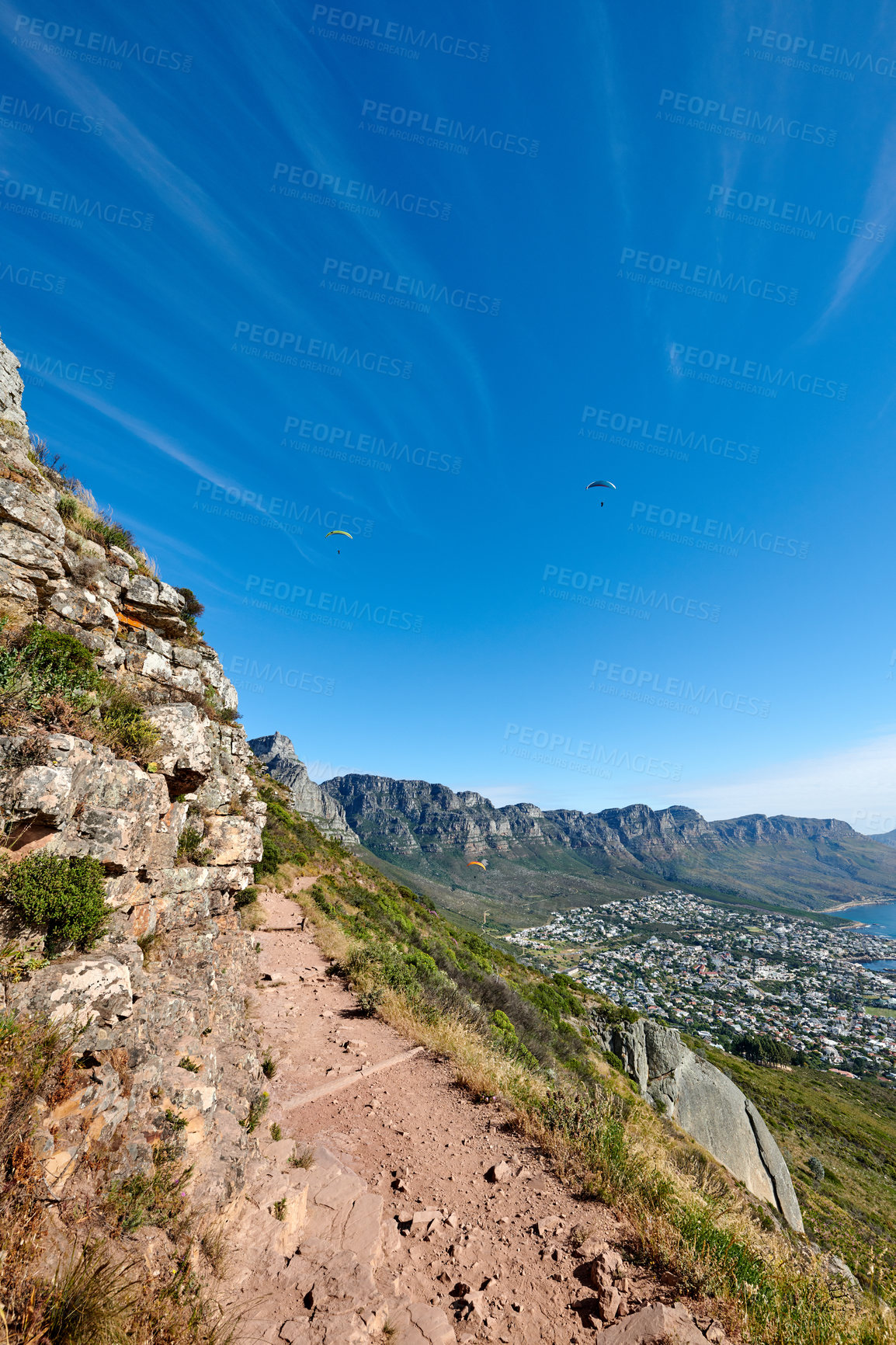 Buy stock photo Mountain trails on Lion's Head, Table Mountain National Park, Cape Town, South Africa